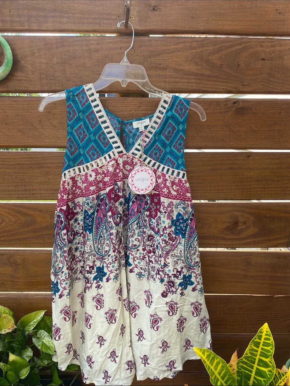 Umgee Teal, Magenta & Cream Boho Sleeveless Dress tunic
